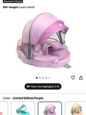 Mambobaby Pink Inflatable Baby Float with Sun Canopy